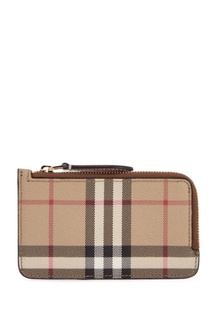 BURBERRY Beige Leather Wallet With Check Pattern And Zip Closure