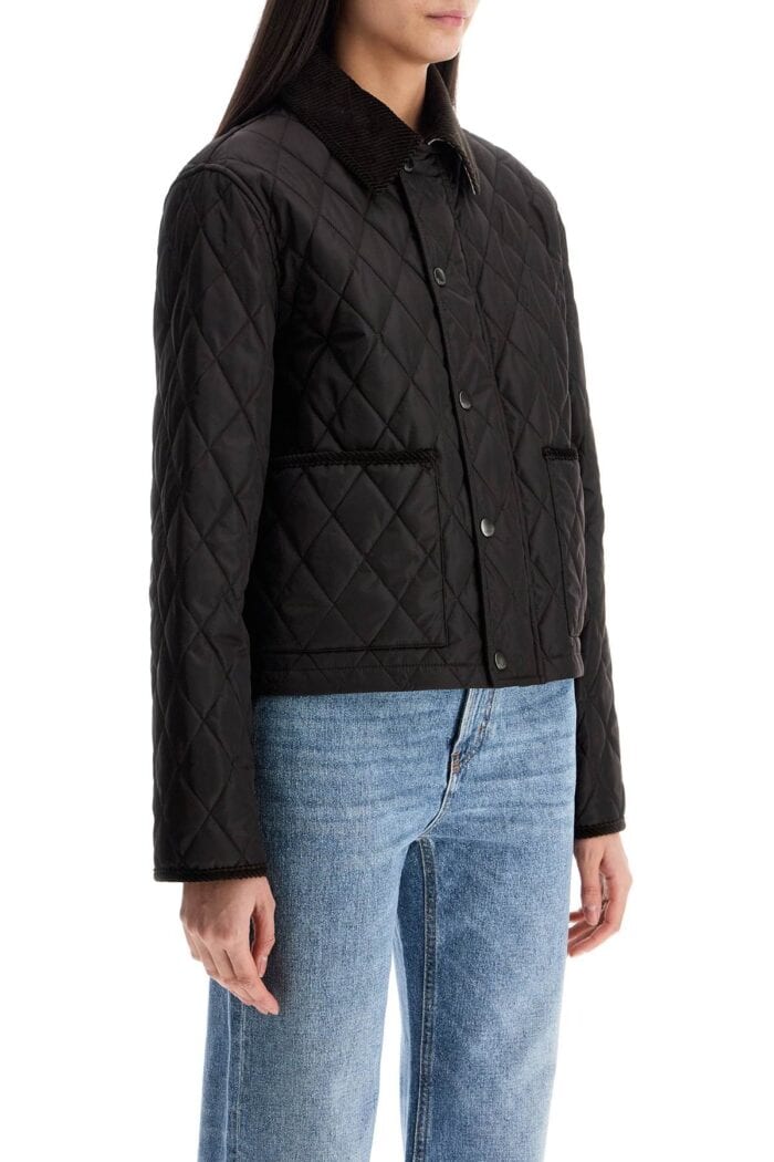 BURBERRY Black Quilted Nylon Cropped Jacket With High Collar