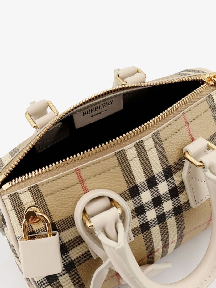 Burberry Bowling Coated Canvas Crossbody Bag With Check Motif