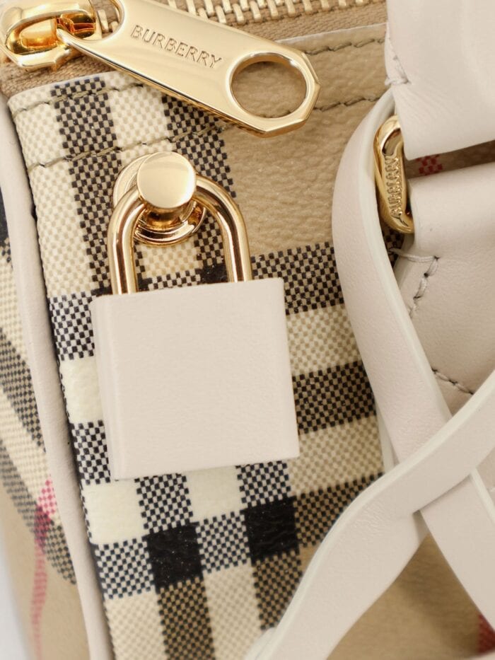 Burberry Bowling Coated Canvas Crossbody Bag With Check Motif