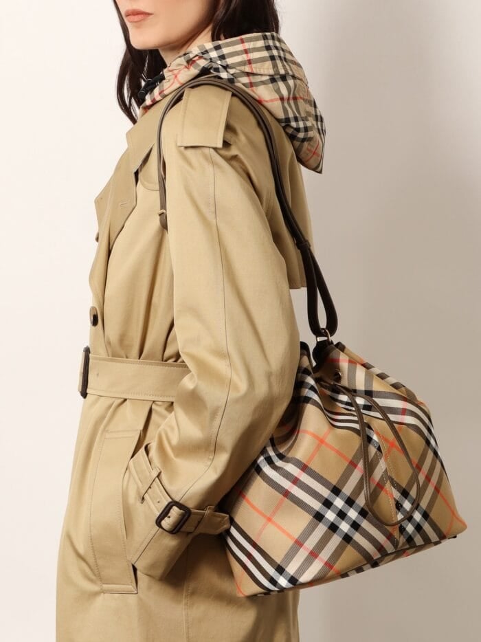 Burberry Canvas Bucket Bag With Check Motif