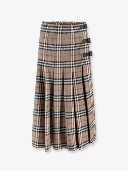 Burberry Check Print Wool Long Skirt
