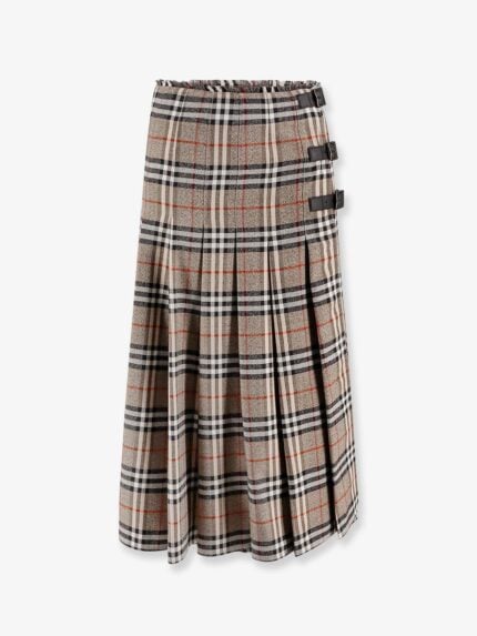 Burberry Check Print Wool Long Skirt