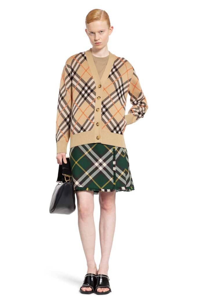 BURBERRY Check Wool Blend Cardigan