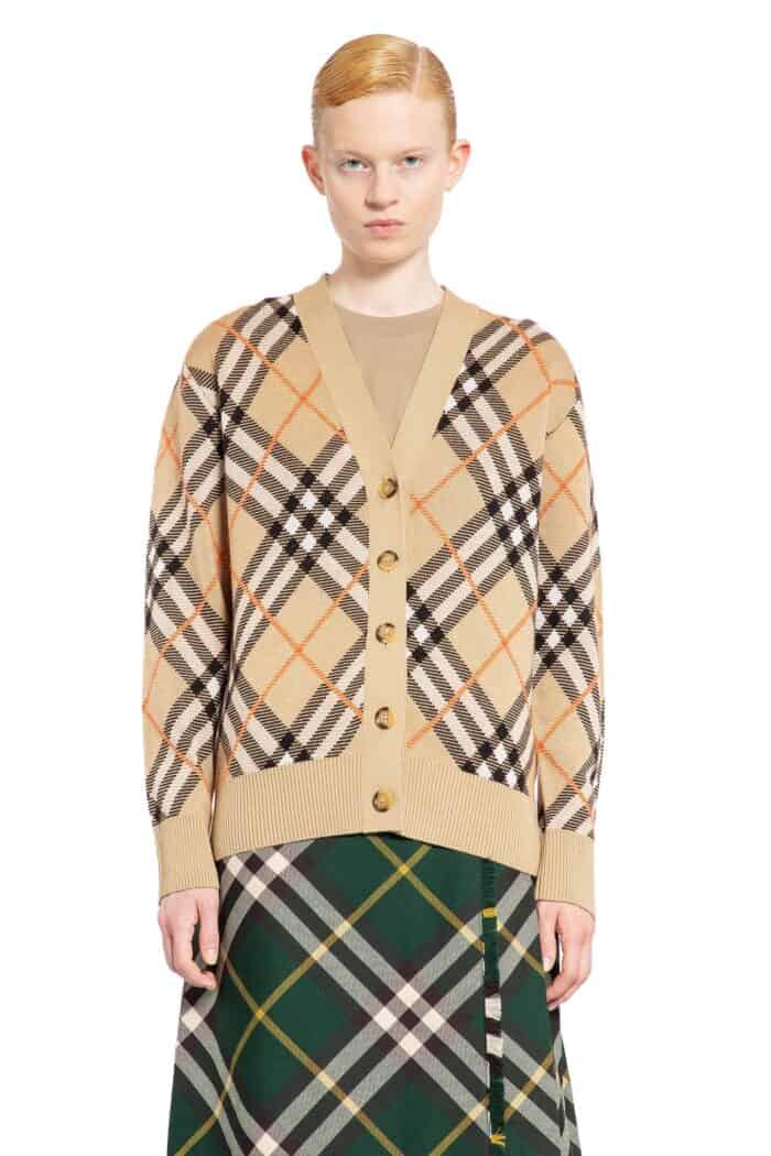 BURBERRY Check Wool Blend Cardigan