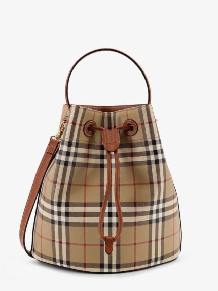 Burberry Coated Canvas Bucket Bag With Check Pattern