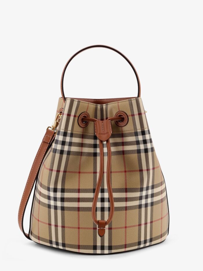 burberry coated canvas bucket bag with check pattern Burberry Coated Canvas Bucket Bag With Check Pattern