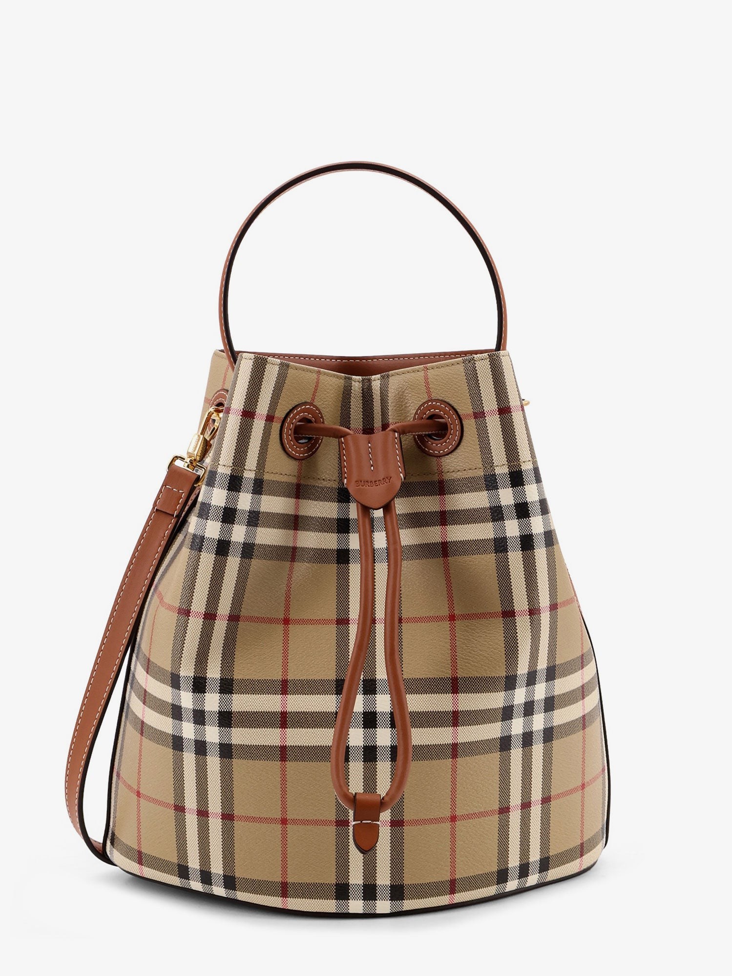 Burberry Coated Canvas Bucket Bag With Check Pattern