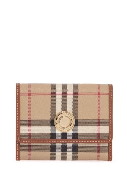 BURBERRY Compact Beige Tartan Wallet In Polyurethane With Gold Buttons