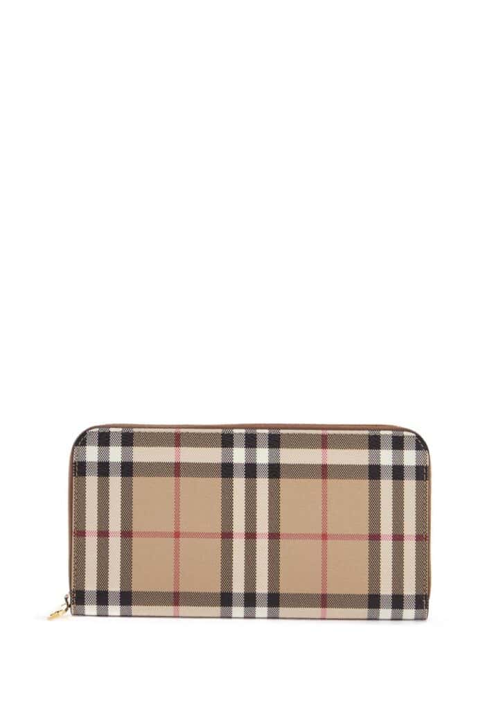 BURBERRY Compact Wallet With Zip In Beige Polyurethane Tartan Pattern