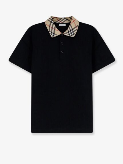 Burberry Cotton Polo Shirt With Check Collar Detail