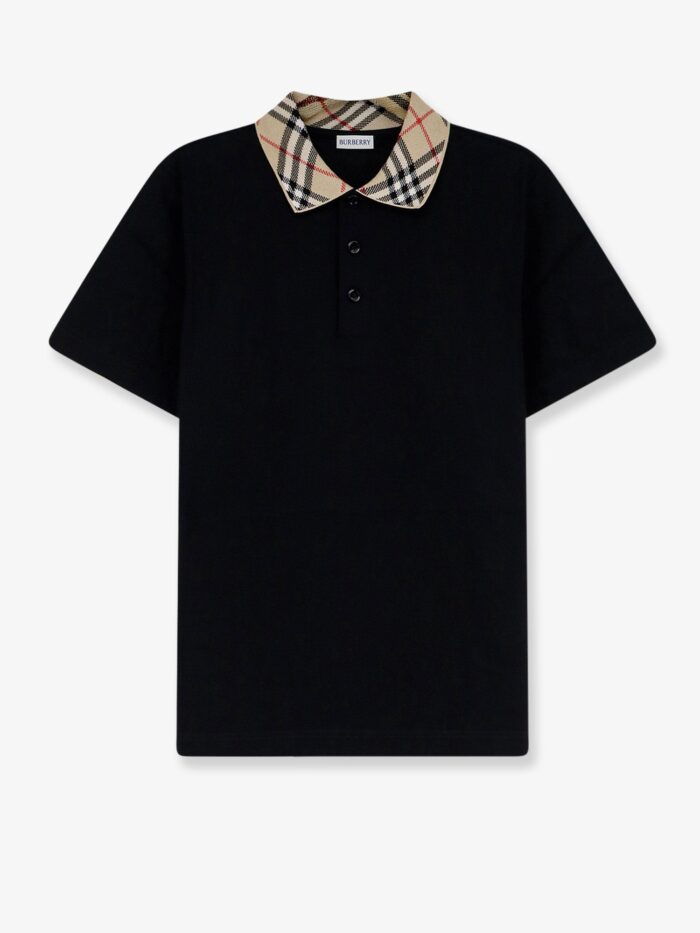 burberry cotton polo shirt with check collar detail Burberry Cotton Polo Shirt With Check Collar Detail