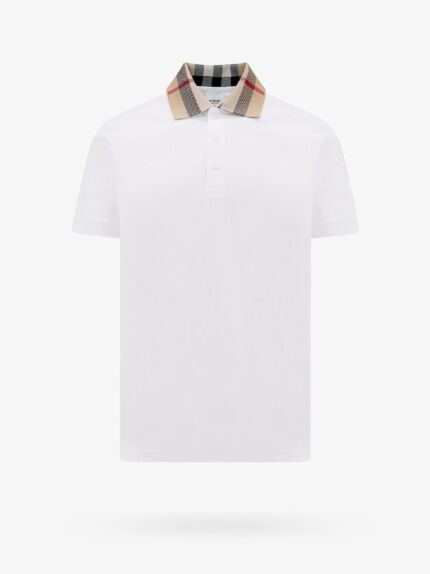 Burberry Cotton Polo Shirt With Check Collar Detail