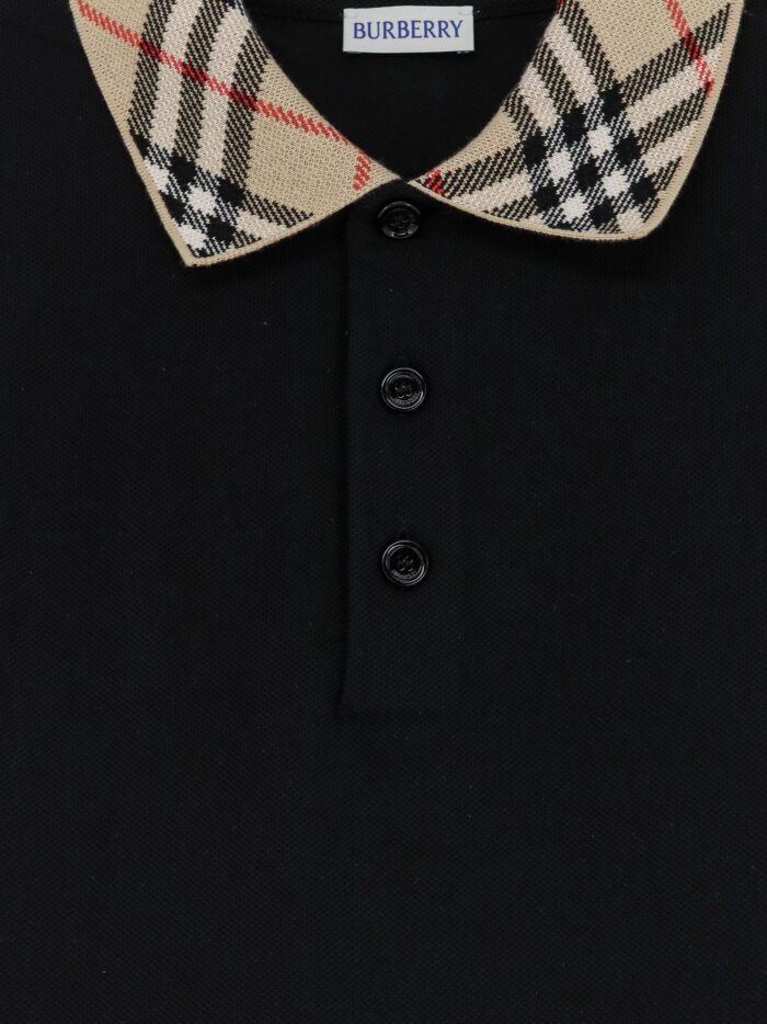 Burberry Cotton Polo Shirt With Check Collar Detail