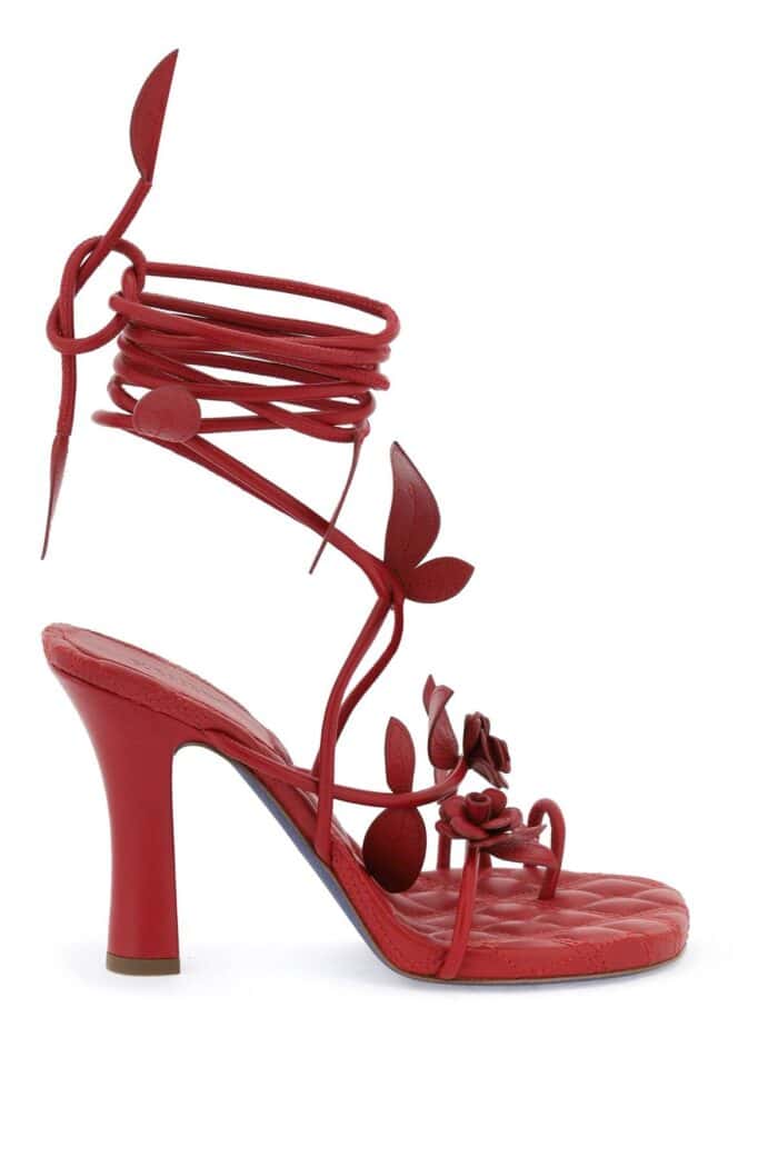 BURBERRY Ivy Flora Leather Sandals With Heel.