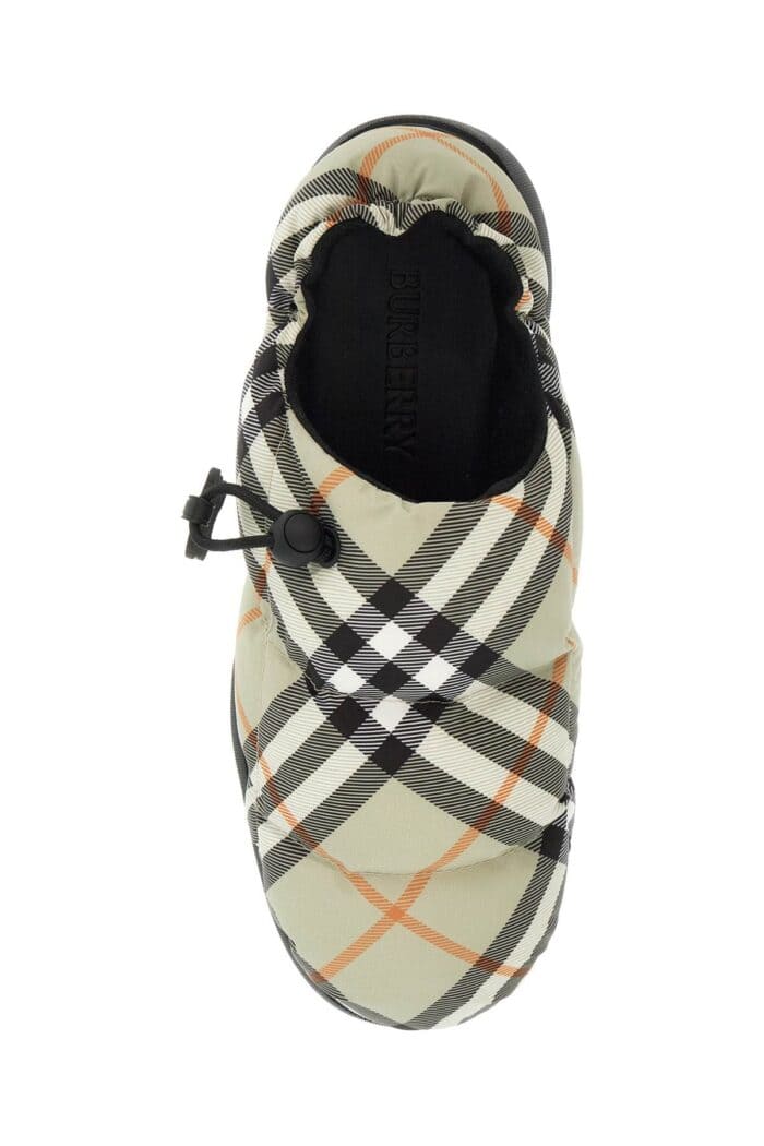 BURBERRY Nylon Check Mules Pillow For