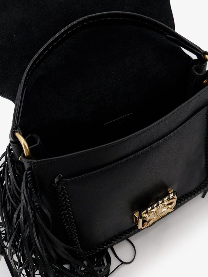 Burberry Rider Leather Shoulder Bag With Fringed Edges