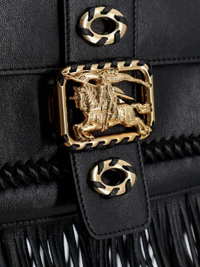 Burberry Rider Leather Shoulder Bag With Fringed Edges