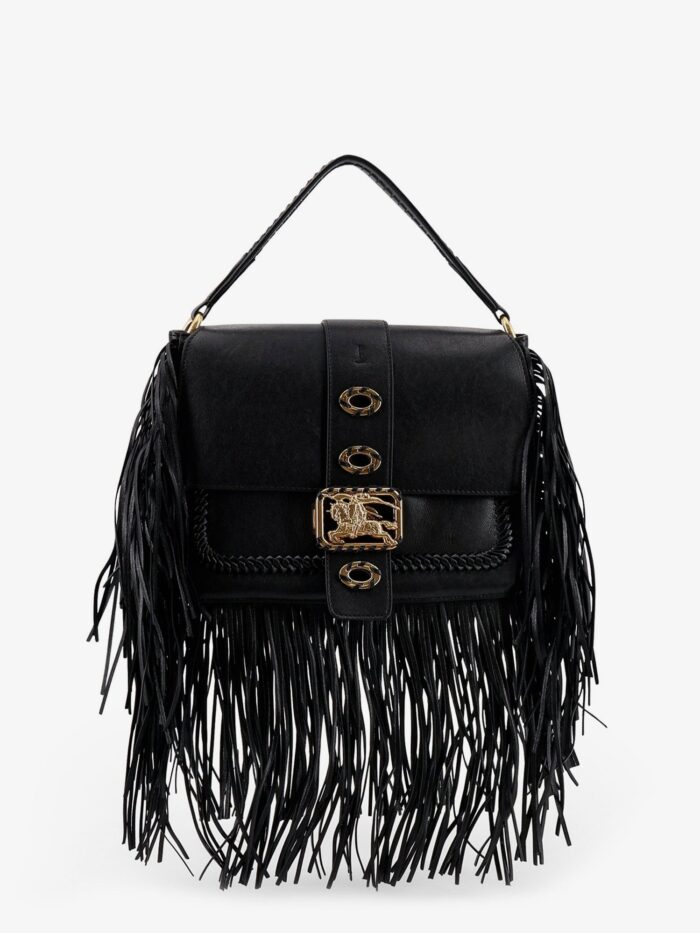 Burberry Rider Leather Shoulder Bag With Fringed Edges