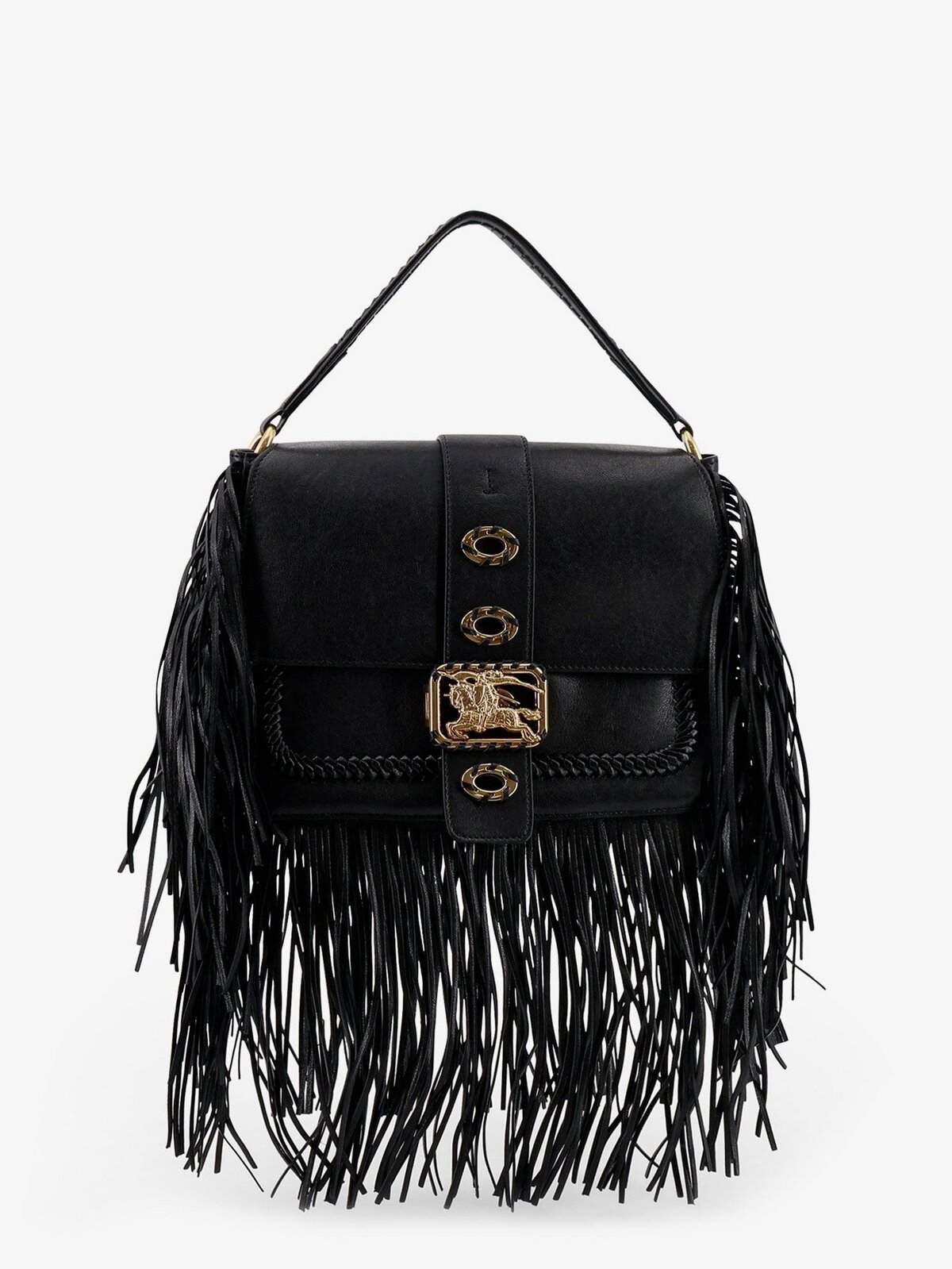 Burberry Rider Leather Shoulder Bag With Fringed Edges