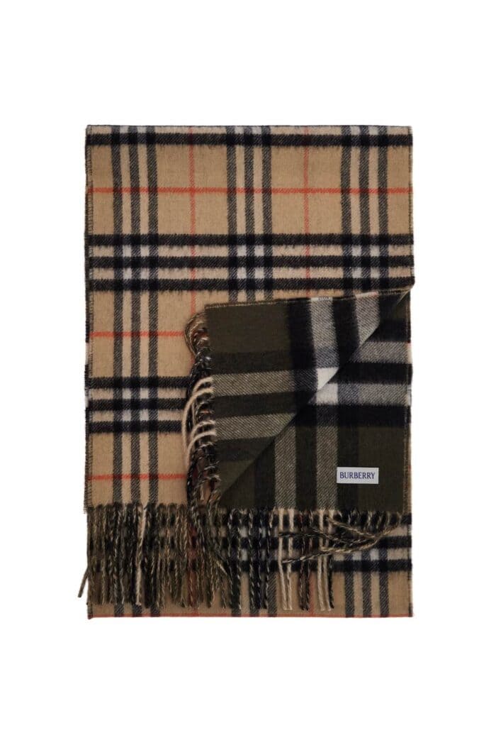 BURBERRY Sand Check Merino Wool Unisex Scarf