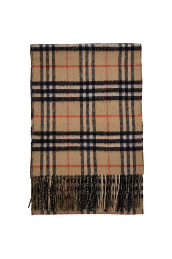 BURBERRY Sand Check Merino Wool Unisex Scarf