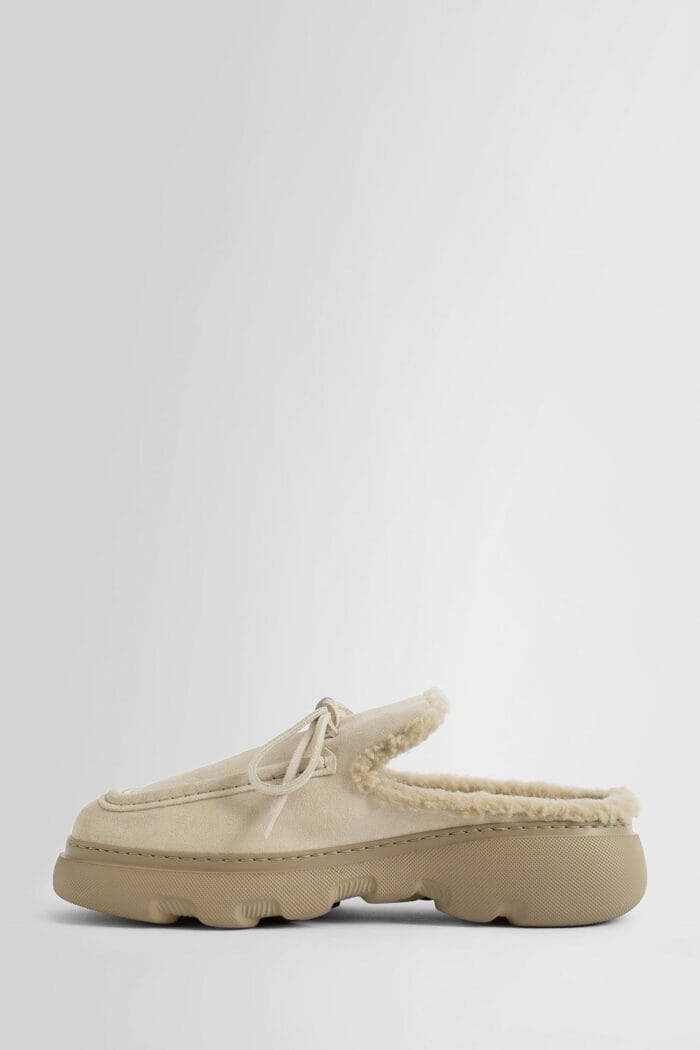 burberry suede and shearling stony mules BURBERRY Suede And Shearling Stony Mules