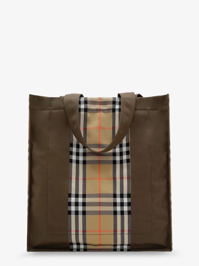 Burberry Tote Trench Check Canvas Shoulder Bag With Suede Logo Label On The Front