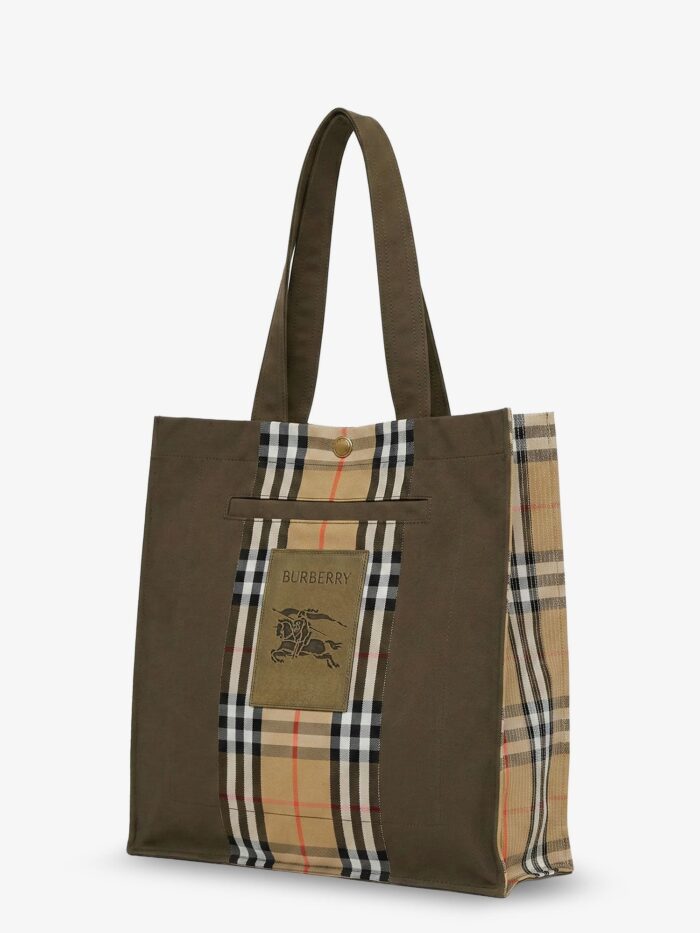 Burberry Tote Trench Check Canvas Shoulder Bag With Suede Logo Label On The Front