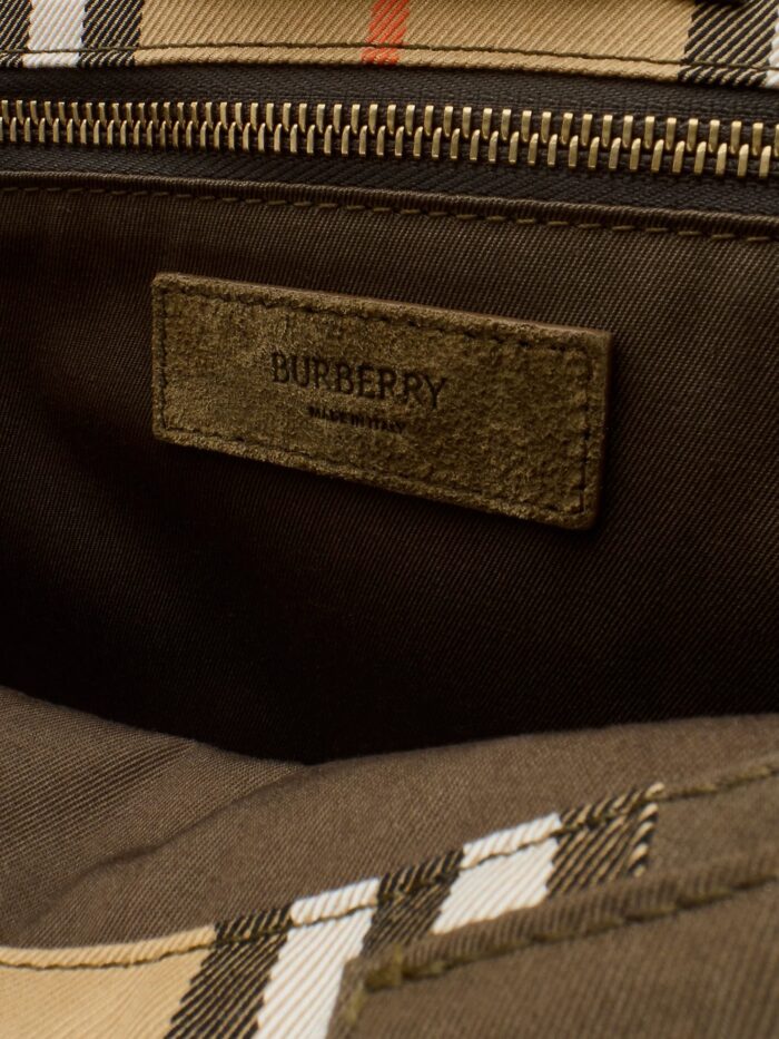Burberry Tote Trench Check Canvas Shoulder Bag With Suede Logo Label On The Front