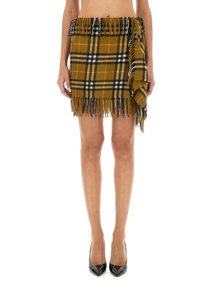 Burberry WOOL AND CASHMERE CHECK SCARF STYLE SKIRT