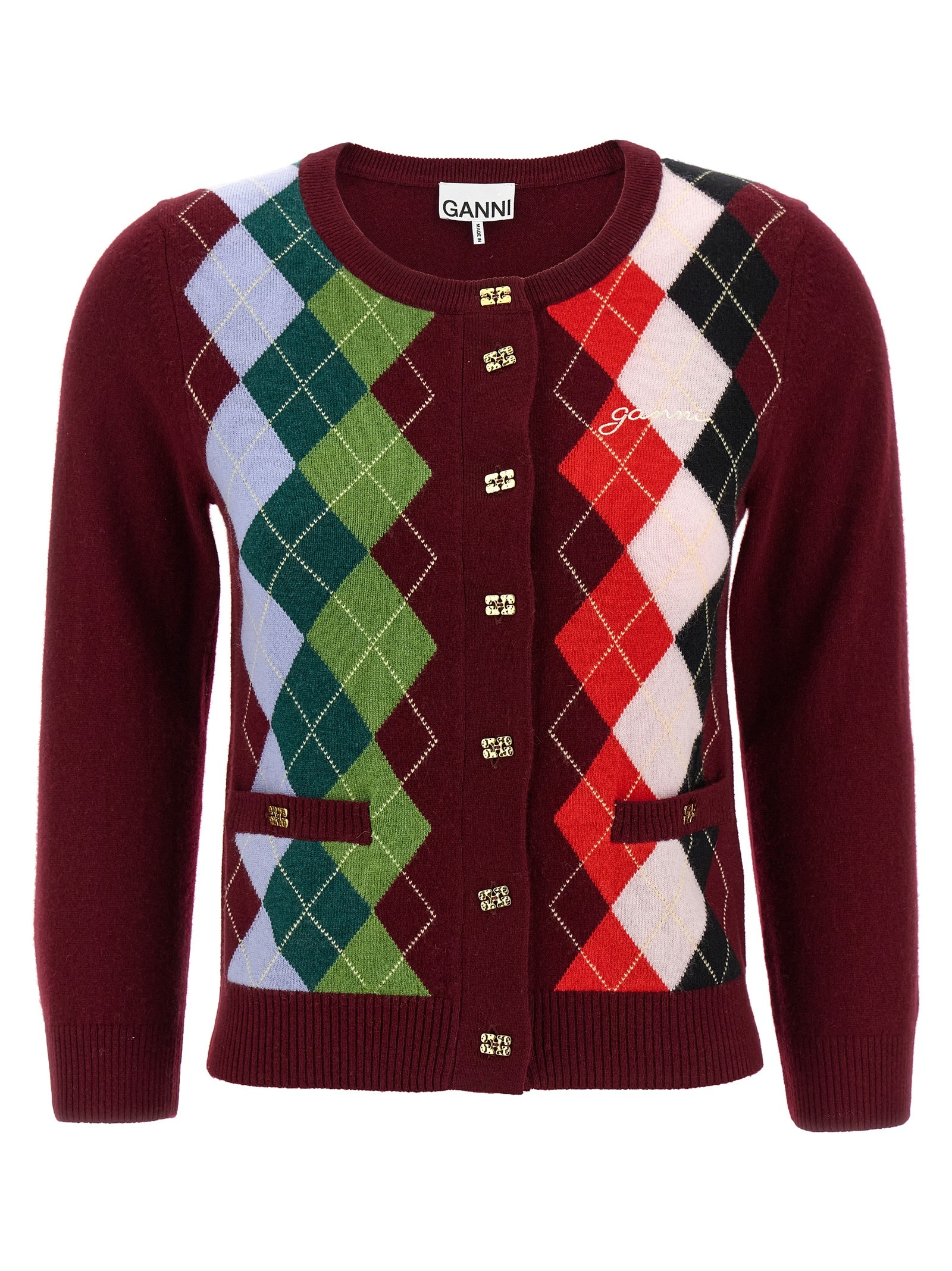 GANNI 'Burgundy Check' Cardigan