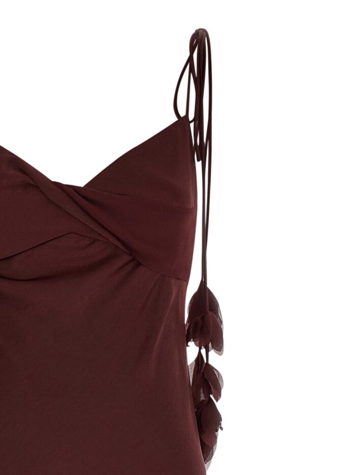SELF PORTRAIT 'Burgundy Satin Flower Midi' Dress