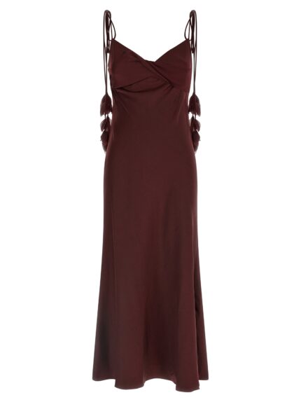 SELF PORTRAIT 'Burgundy Satin Flower Midi' Dress