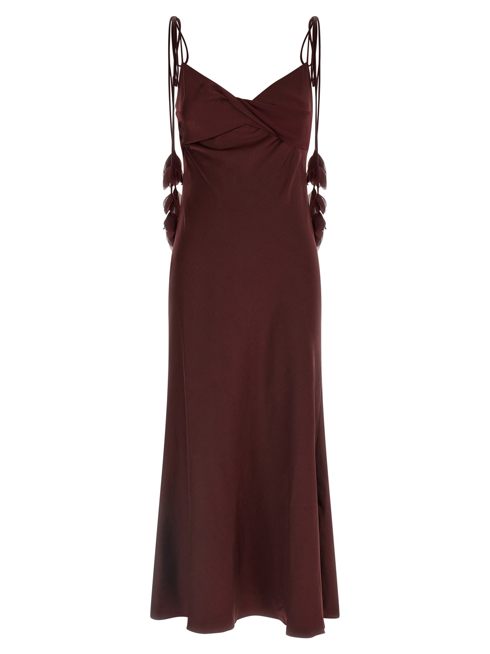 SELF PORTRAIT 'Burgundy Satin Flower Midi' Dress