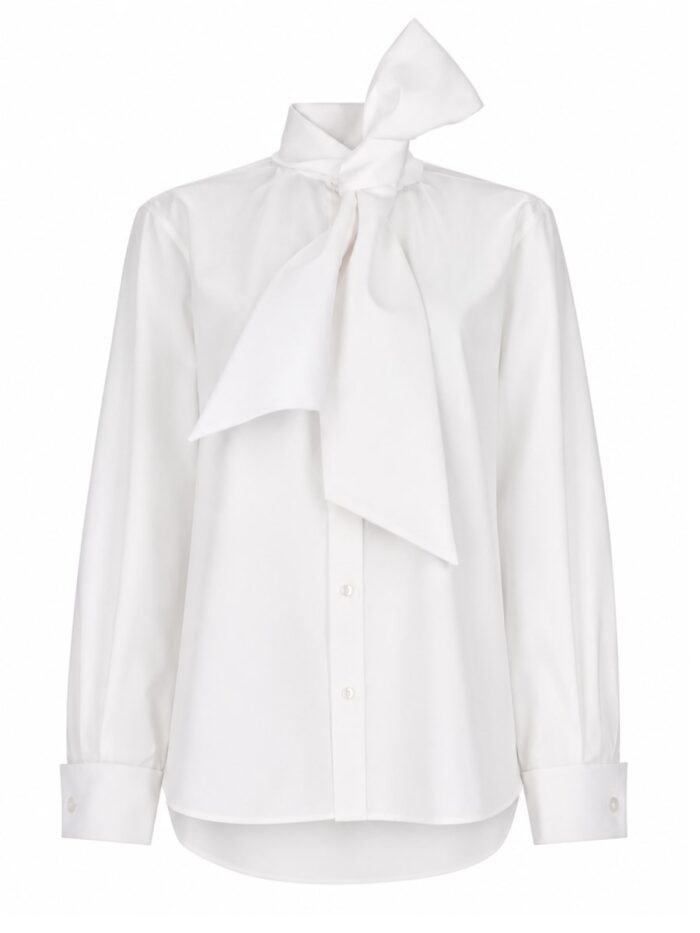 saint laurent camicia con collo lavalliÈre in popeline Saint Laurent CAMICIA CON COLLO LAVALLIÈRE IN POPELINE