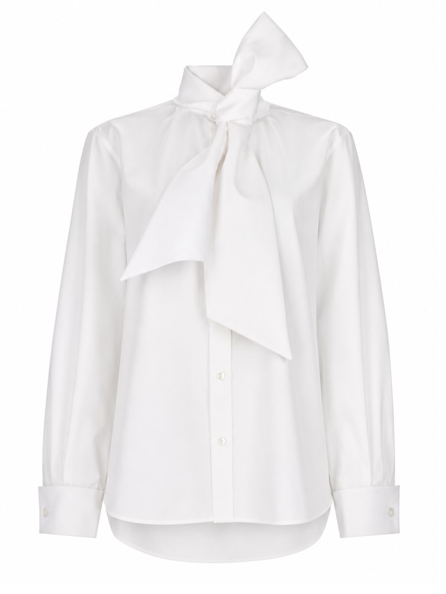 Saint Laurent CAMICIA CON COLLO LAVALLIÈRE IN POPELINE