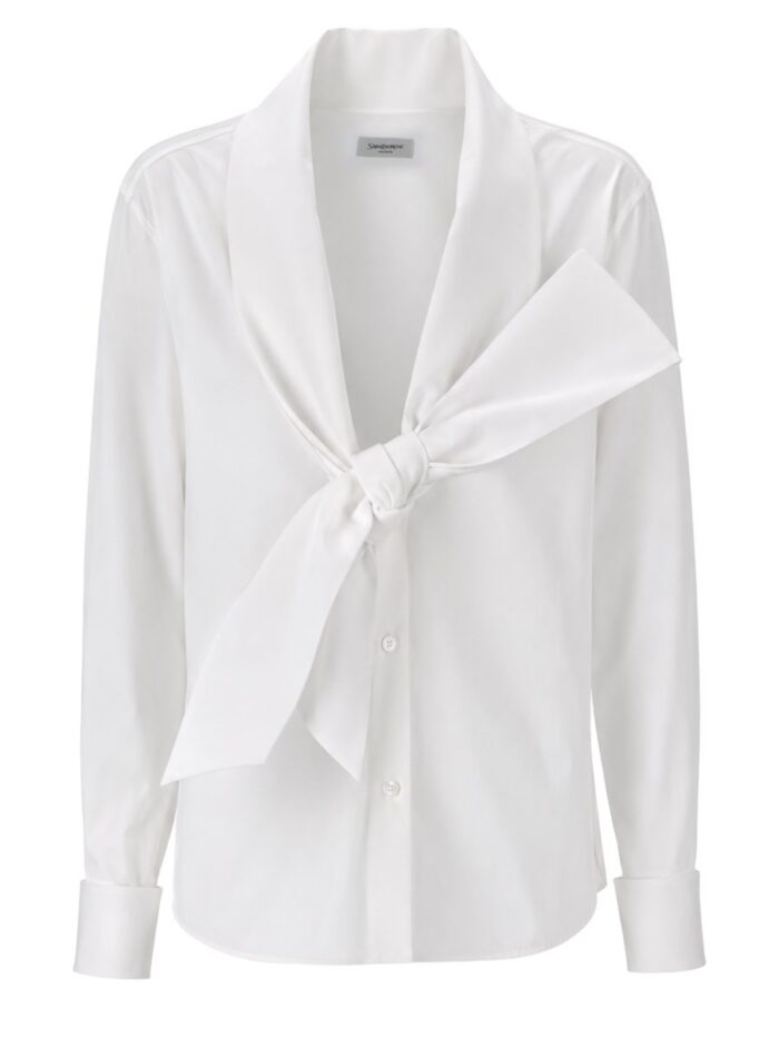 saint laurent camicia con collo lavalliÈre in popeline Saint Laurent CAMICIA CON COLLO LAVALLIÈRE IN POPELINE