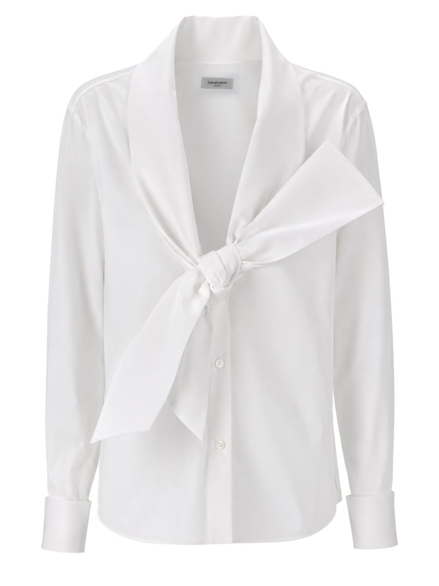 Saint Laurent CAMICIA CON COLLO LAVALLIÈRE IN POPELINE