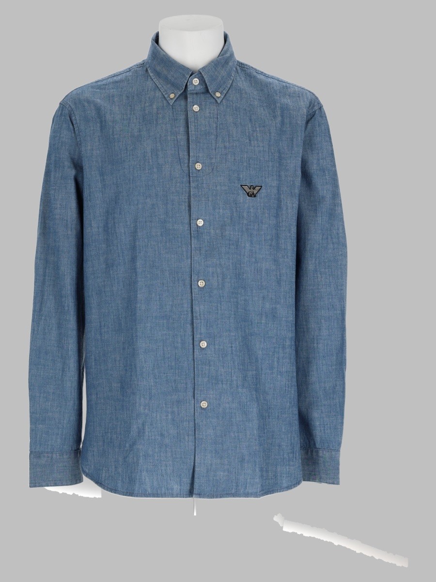 Emporio Armani Camicia In Cotone Con Patch Logo