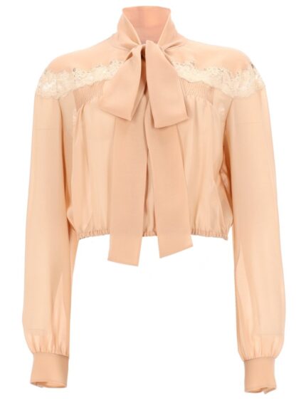 Saint Laurent CAMICIA LAVALLIÈRE IN GEORGETTE DI SETA E PIZZO