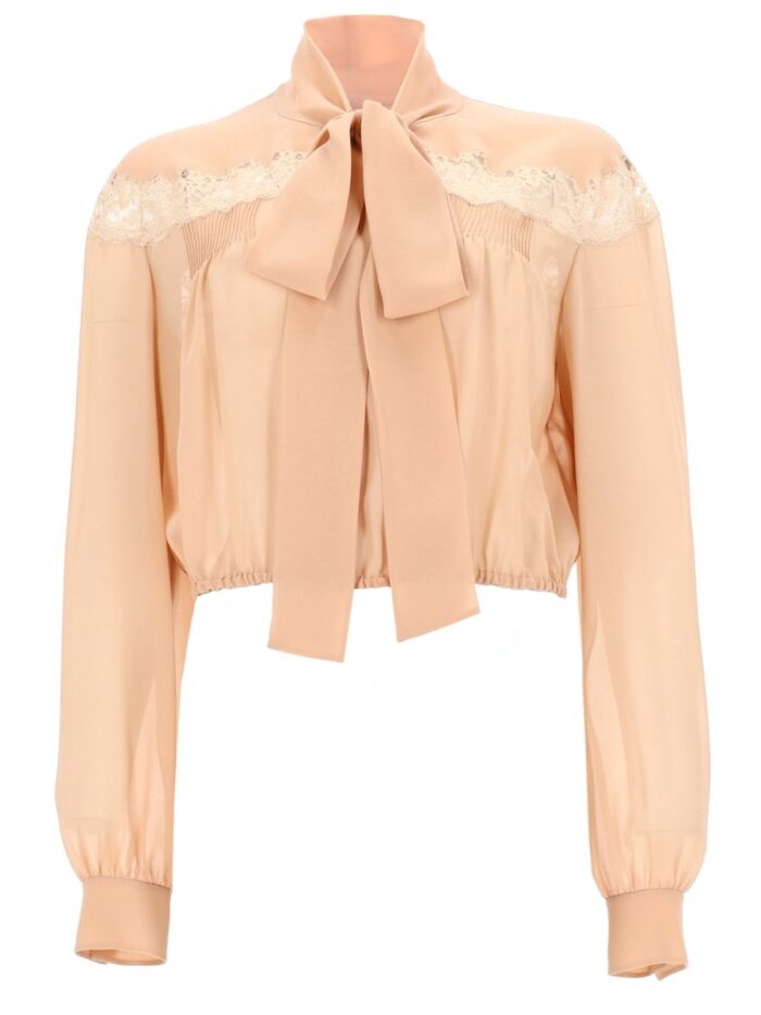saint laurent camicia lavalliÈre in georgette di seta e pizzo Saint Laurent CAMICIA LAVALLIÈRE IN GEORGETTE DI SETA E PIZZO