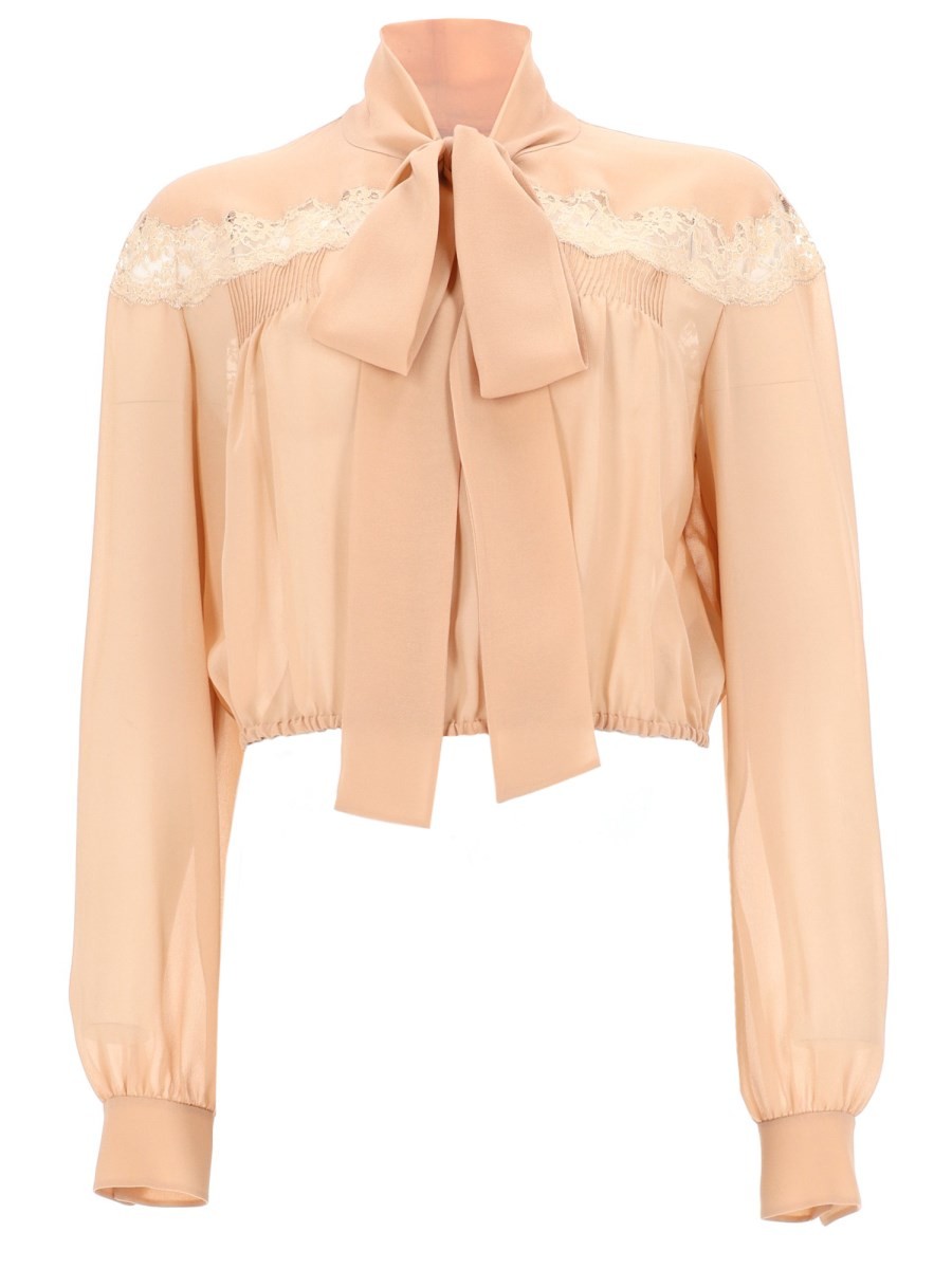 Saint Laurent CAMICIA LAVALLIÈRE IN GEORGETTE DI SETA E PIZZO