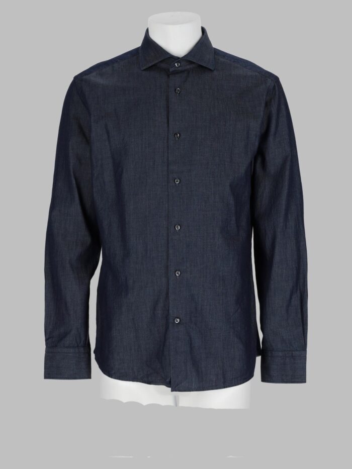 boss camel camicia slim fit in denim di cotone e cashmere BOSS CAMEL Camicia Slim Fit In Denim Di Cotone E Cashmere