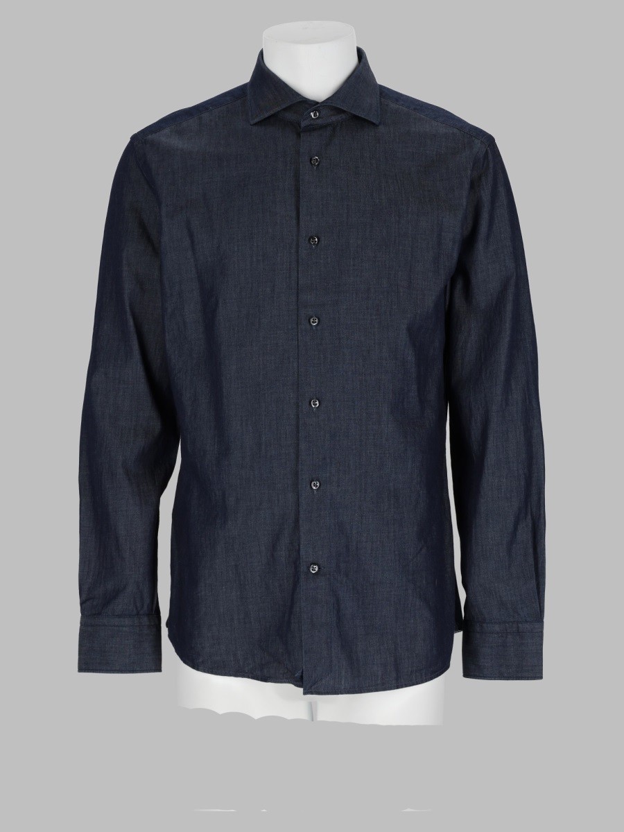 BOSS CAMEL Camicia Slim Fit In Denim Di Cotone E Cashmere