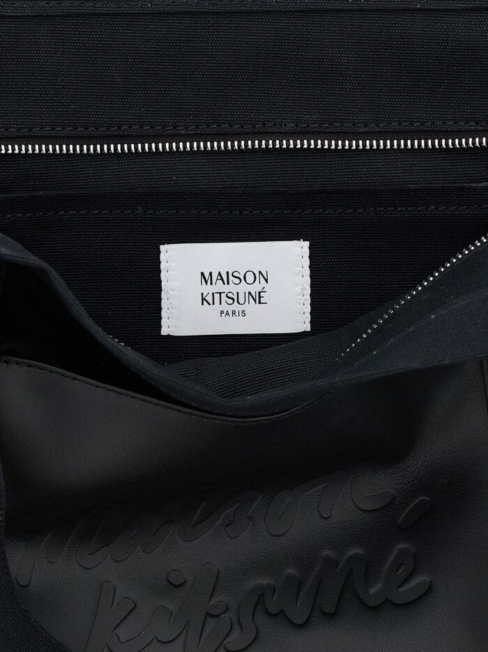 Maison Kitsune Canvas And Large Leather Shopping Bag