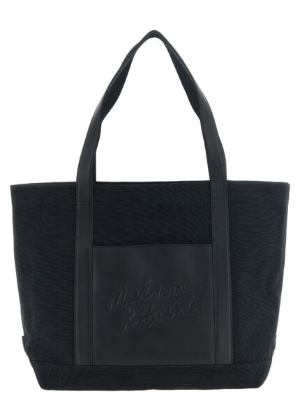 Maison Kitsune Canvas And Large Leather Shopping Bag
