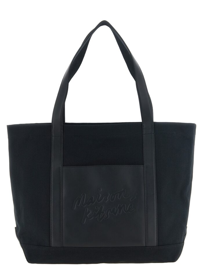 maison kitsune canvas and large leather shopping bag Maison Kitsune Canvas And Large Leather Shopping Bag
