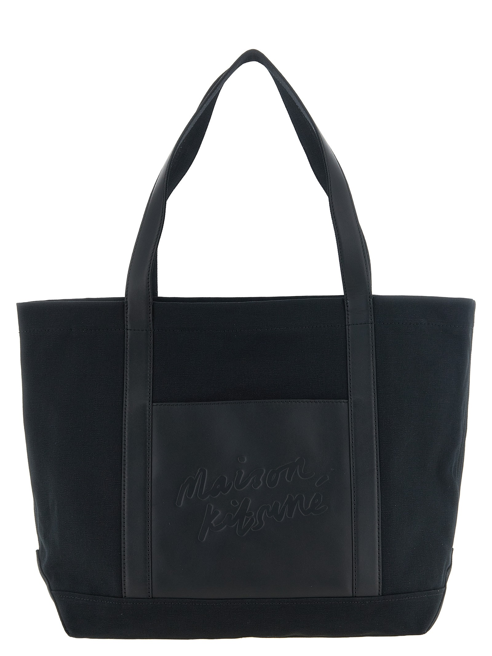 Maison Kitsune Canvas And Large Leather Shopping Bag