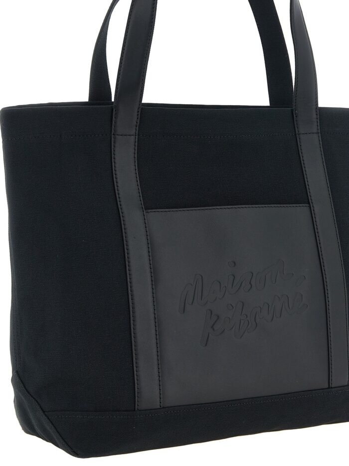 Maison Kitsune Canvas And Large Leather Shopping Bag